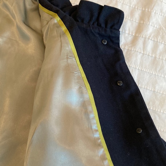 Y2K J Crew Navy collarless cropped blazer, ruffle detail, 3/4 sleeve, size 2 - Picture 6 of 14